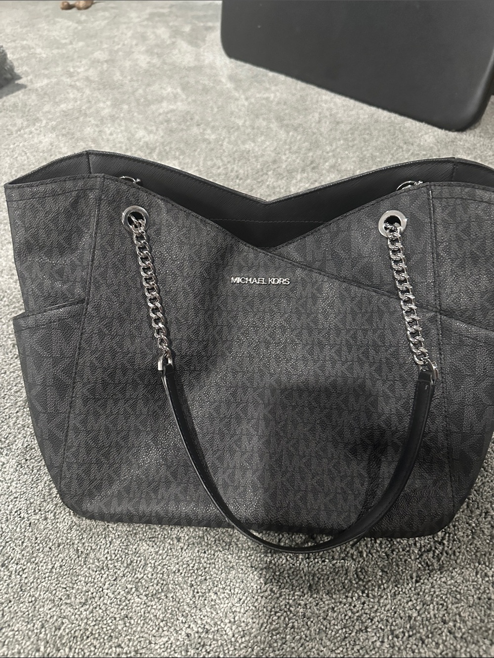 Michael Kors Charcoal MK Logo Tote with Chain-Strap